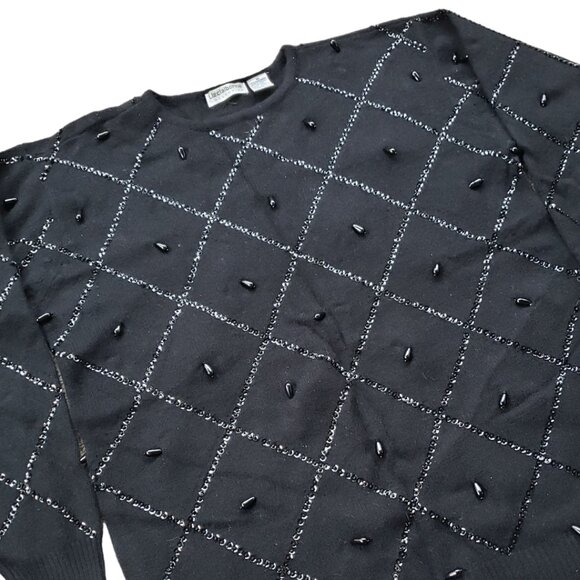 Vintage 90s Angora Lambswool Sweater Liz Clairborne Women's Medium Black - Picture 2 of 9